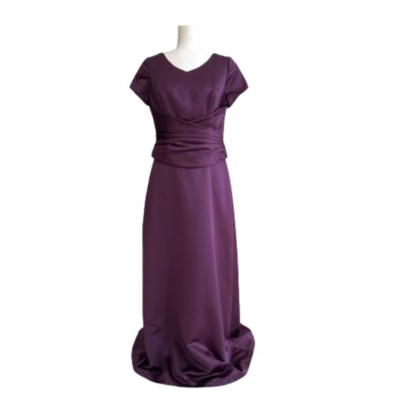 Bonny Purple Short Sleeve Ruched Waist Formal Cocktail Party Maxi Dress Size 14 - Picture 13 of 13